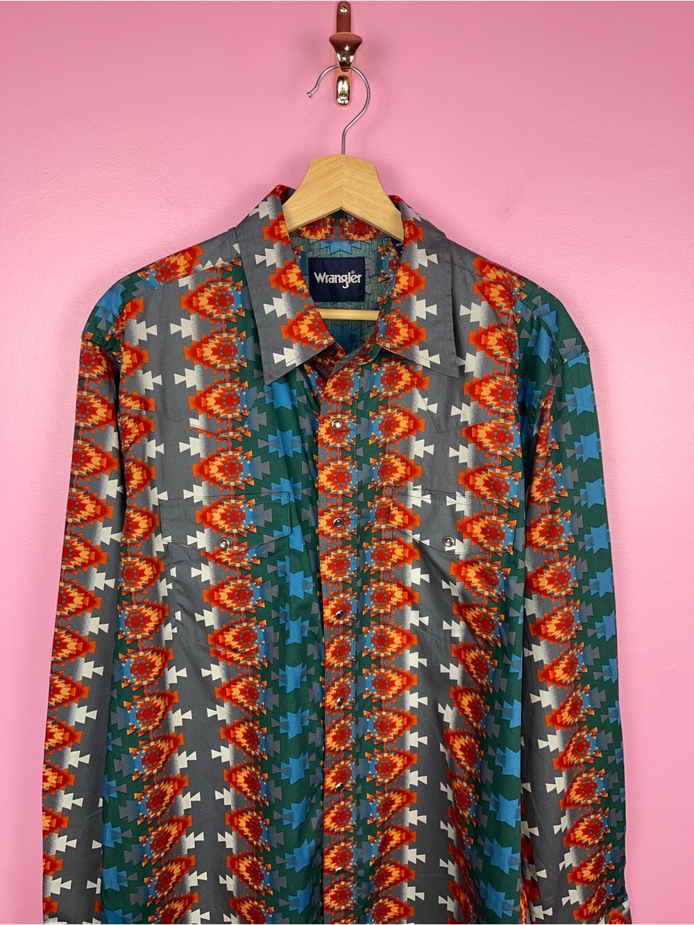 Wrangler Checotah Southwestern Print Western Snap Shirt Men's Large - Picture 4 of 15